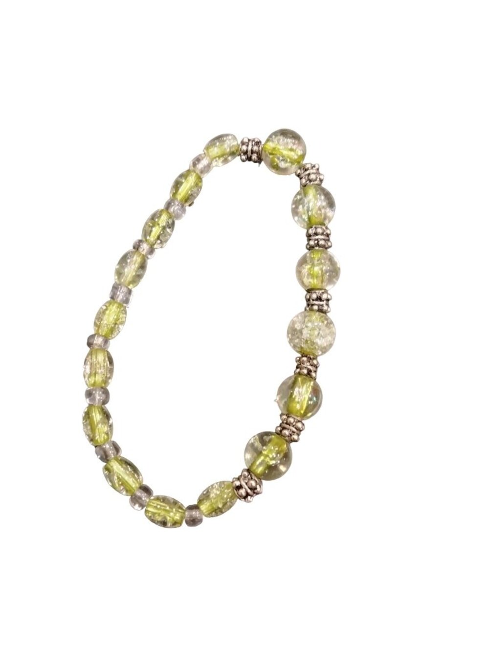 Vintage Green Glass Bead Bracelet 6 inch Stretch
